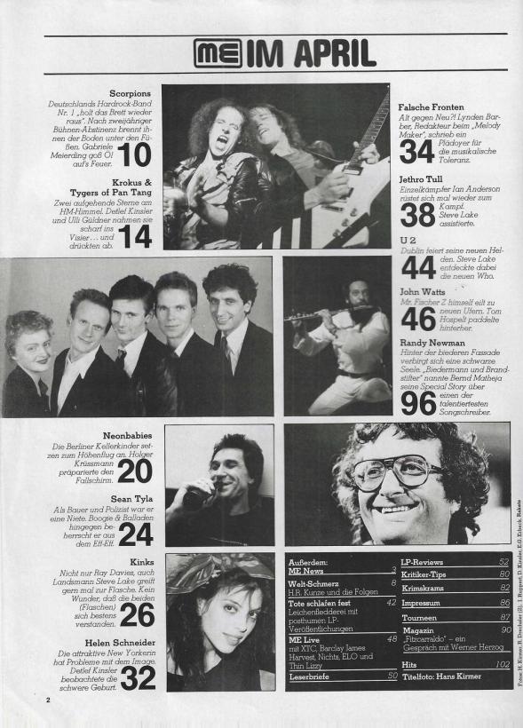 Musik-Express - April 1982 Inhalt