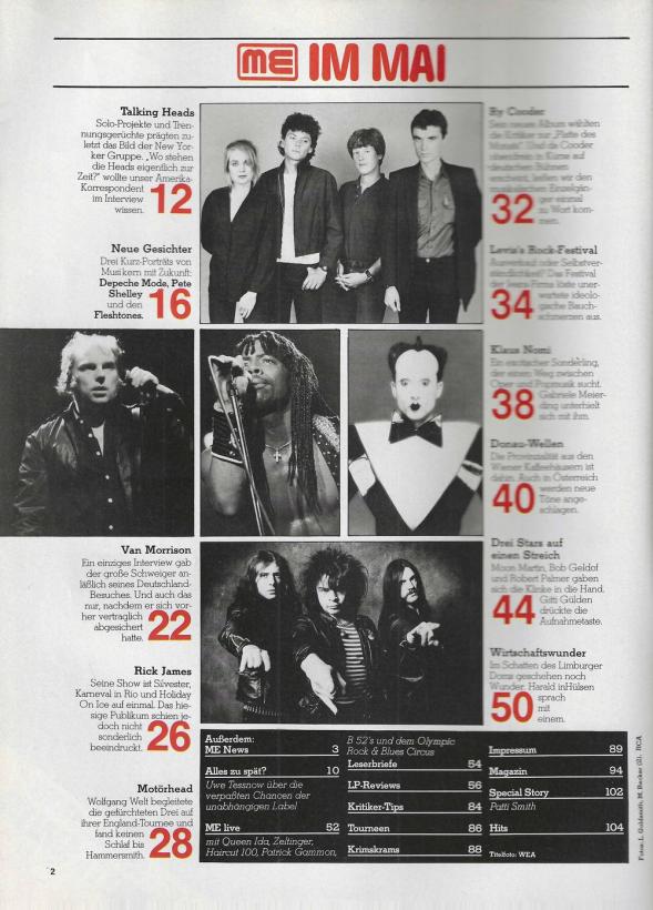Musik-Express - Mai 1982 Inhalt