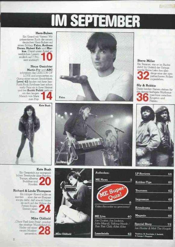 Musik-Express September 1982 Inhalt