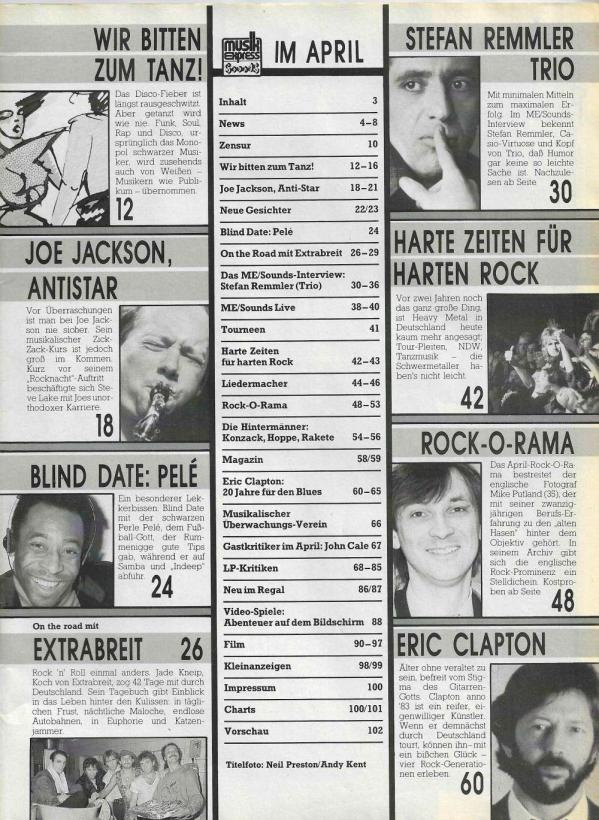 Musik-Express Sounds - April 1983 Inhalt