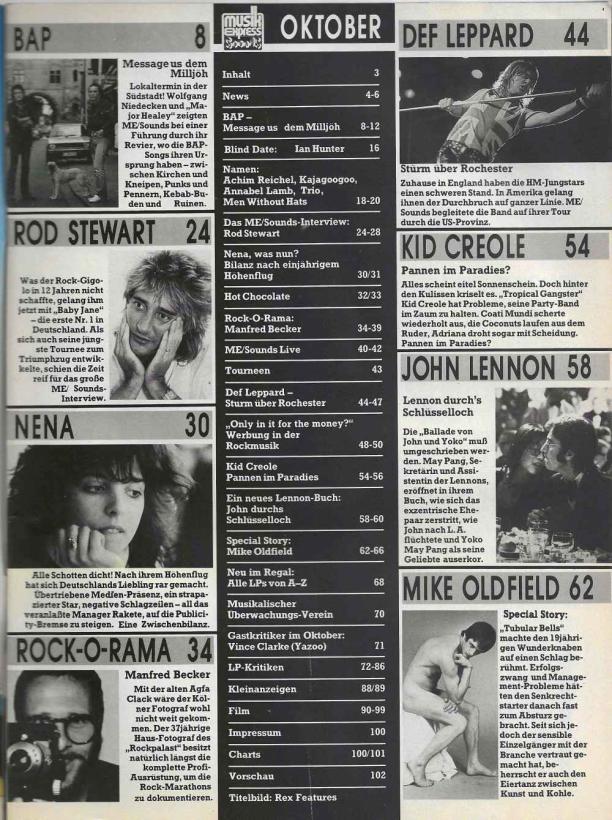 Musik-Express Sounds - October 1983 content