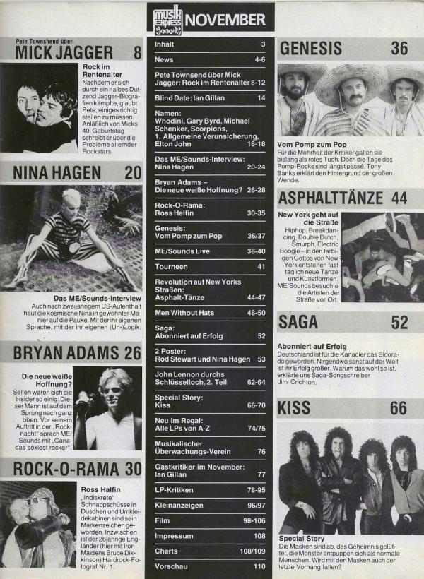 Musik-Express Sounds - November 1983 content