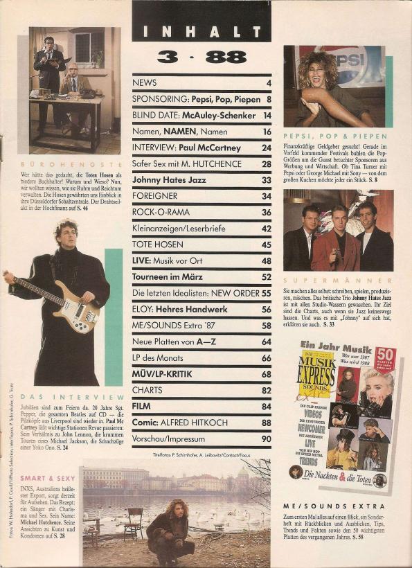 Musik-Express Sounds - march 1988 content