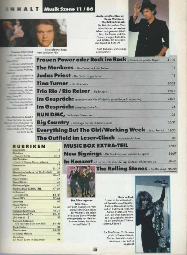 Musik Szene - issue 11/86 content