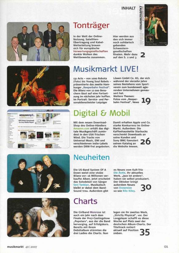 Musikmarkt Issue 40/2007 content