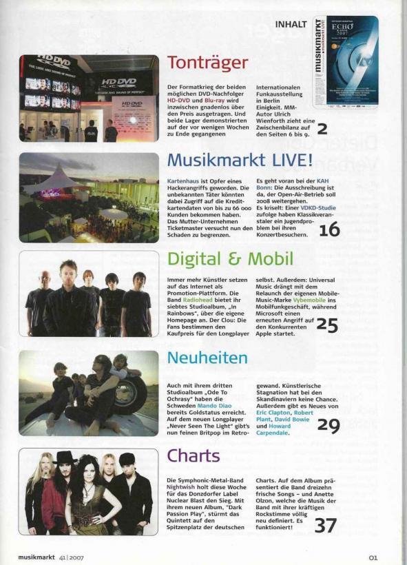 Musikmarkt Issue 41/2007 content