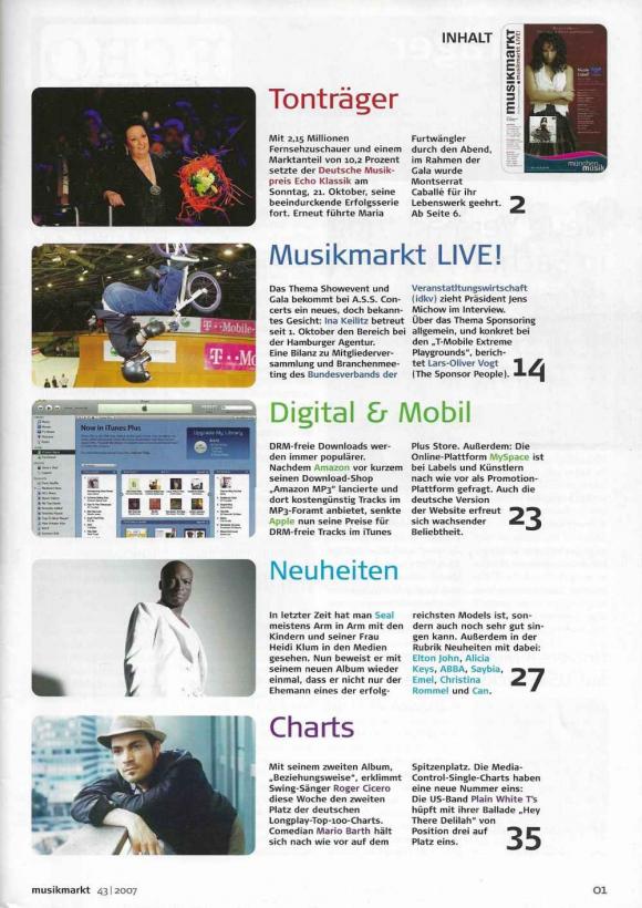 Musikmarkt Issue 43/2007 content