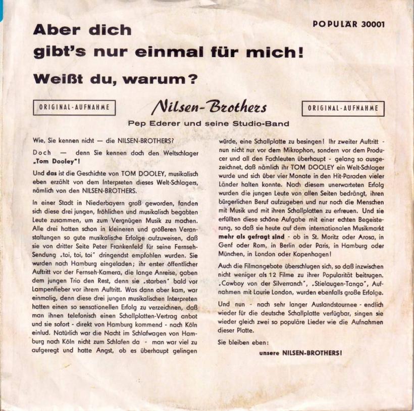 Nilsen-Brothers - Aber dich gibts nur einmal (7" Single back cover)