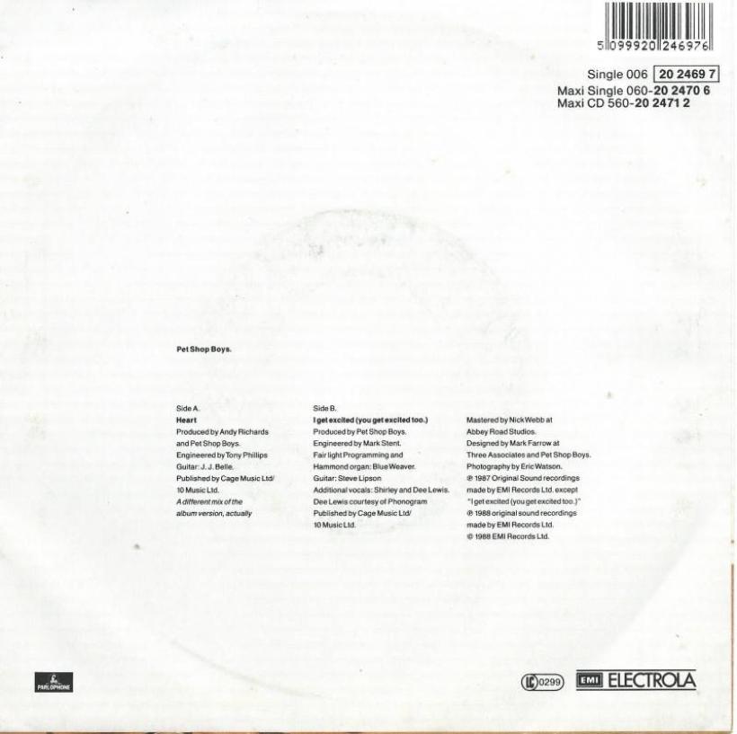 Pet Shop Boys - Heart: Neil Tennant Cover (7" back cover)