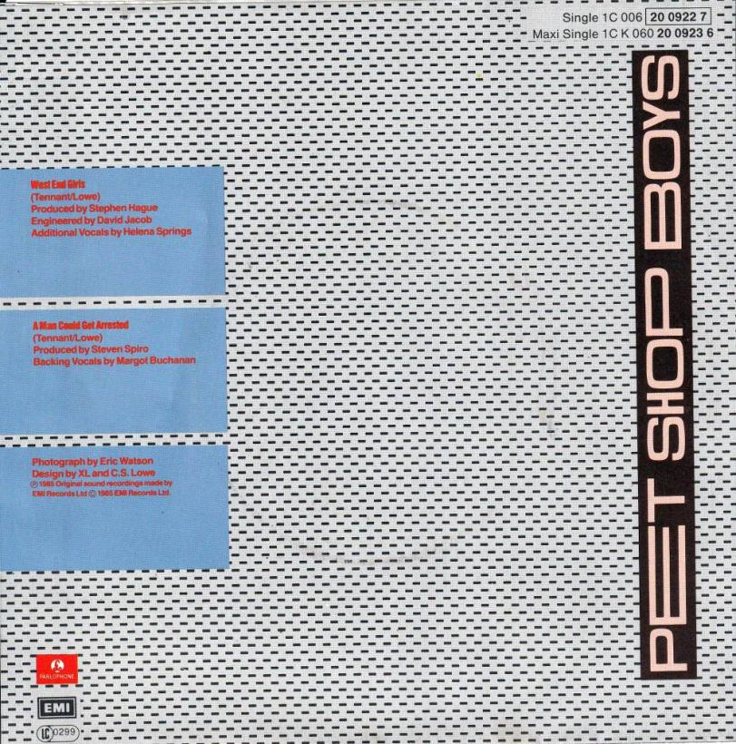Pet Shop Boys - West End Girls (7" Vinyl-Single Rueckseite)