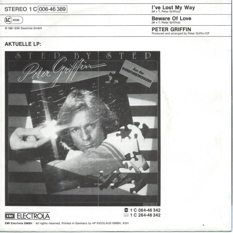 Peter Griffin - I've Lost My Way (7" Vinyl-Single Rueckseite)