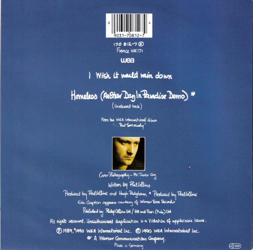 Phil Collins - I Wish It Would Rain Down (7" Single Rueckseite)