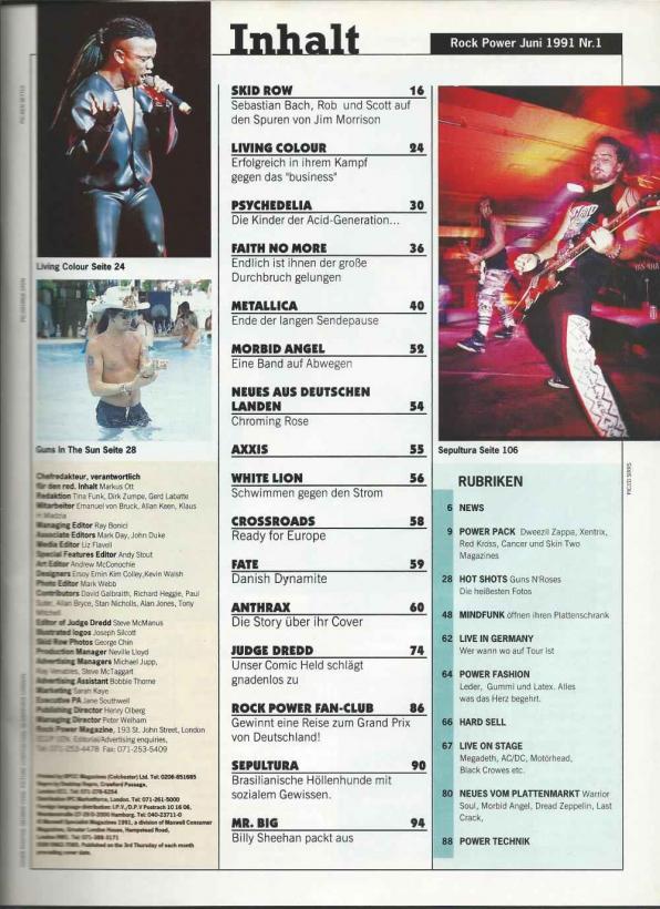 Rock Power June 1991 content