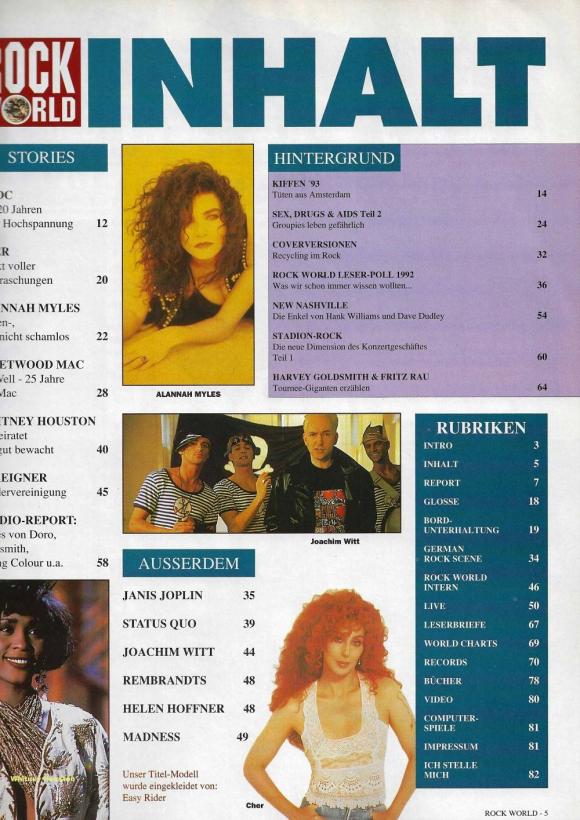 Rock World 01/1993 Inhalt