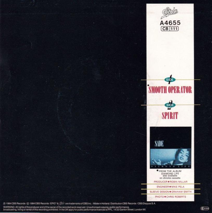 Sade - Smooth Operator  Spirit (7" Epic Single back cover)
