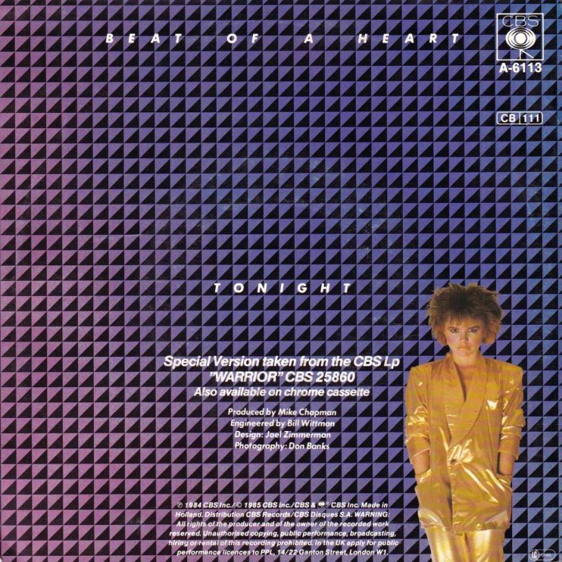 Scandal - Beat Of A Heart (7" CBS Single back cover)