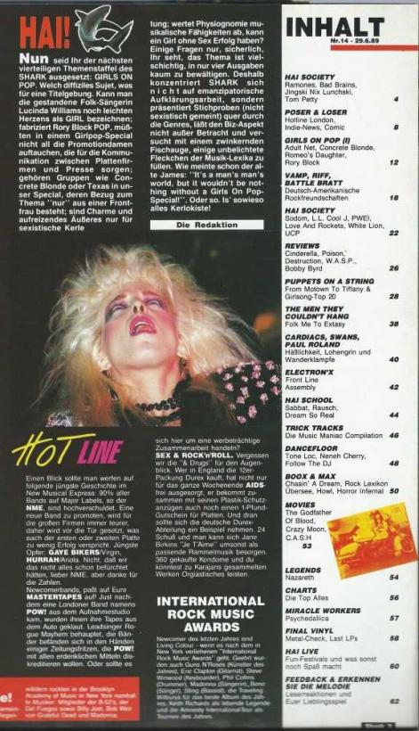 Shark Musikmagazin - Inhalt 14/1989