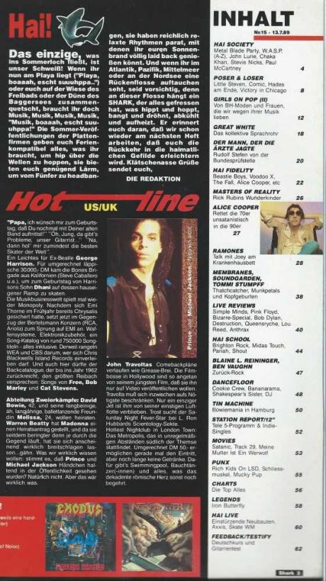 Shark Musikmagazin - Inhalt 15/1989