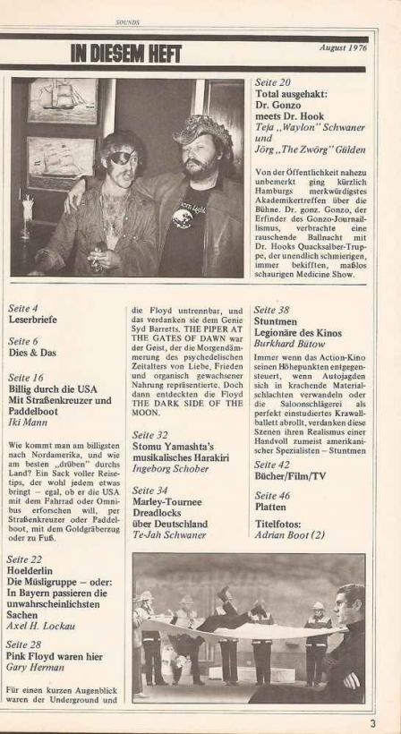 Sounds August 1976 Inhalt