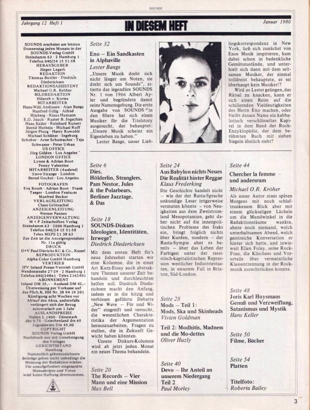 Sounds Januar 1980 Index