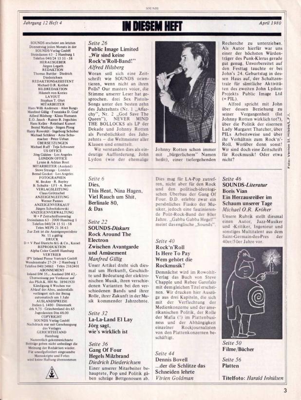 Sounds April 1980 Inhalt