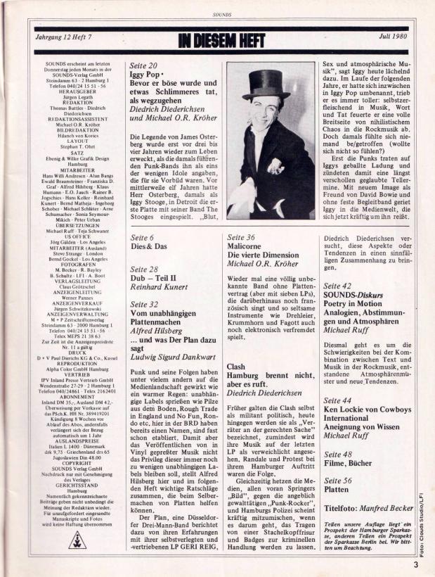 Sounds Juli 1980 Inhalt