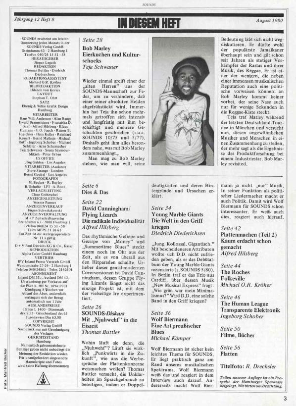 Sounds August 1980 Inhalt