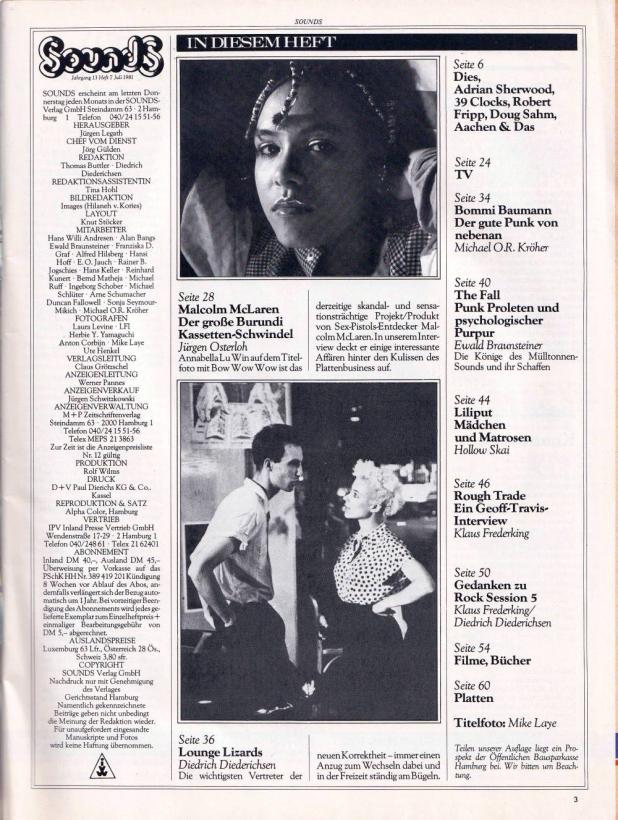 Sounds Juli 1981 Inhalt