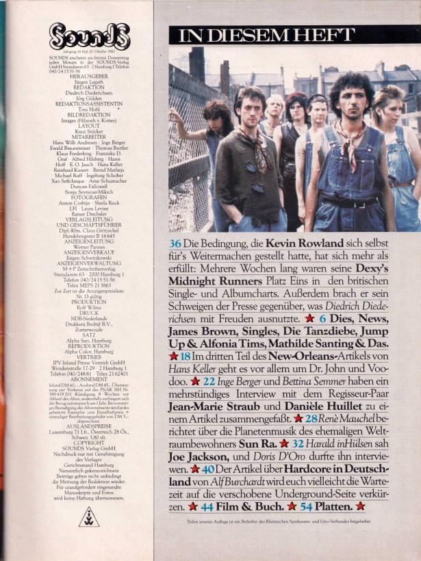 Sounds Oktober 1982 Inhalt