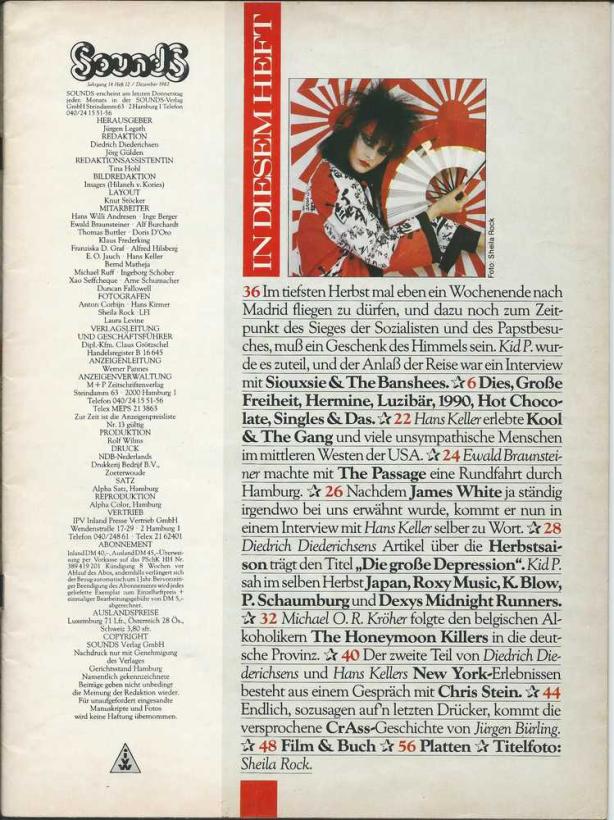 Sounds Dezember 1982 Inhalt