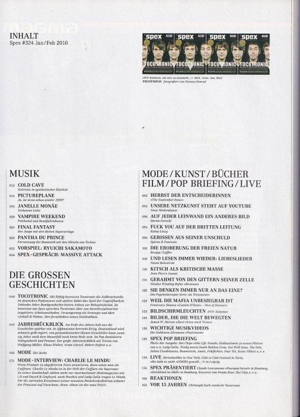 spex magazine 0102 2010 Index
