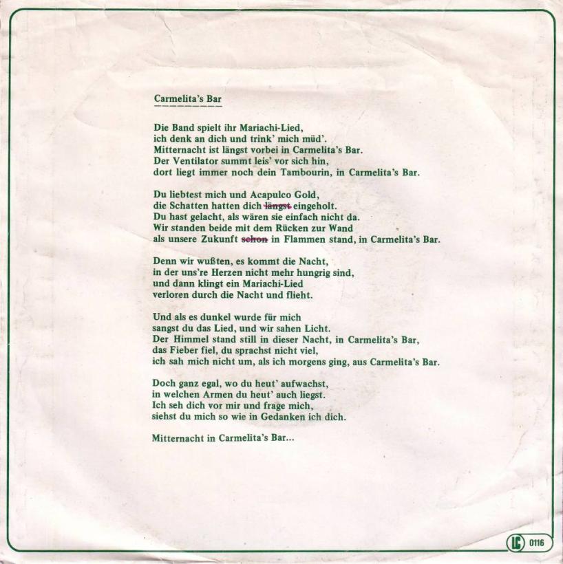 Stefan Waggershausen - Carmelitas Bar (7" Promo Rueckseite)