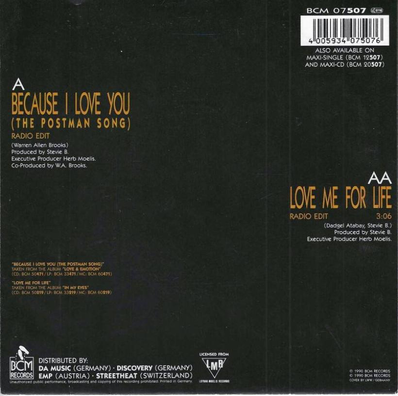 Stevie B - Because I Love You (7" Vinyl-Single backcover)