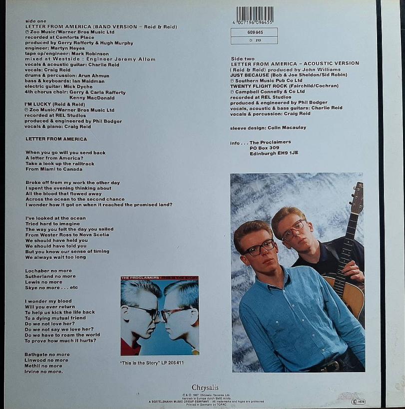 The Proclaimers - Letter From America (12" Maxi Rueckseite)
