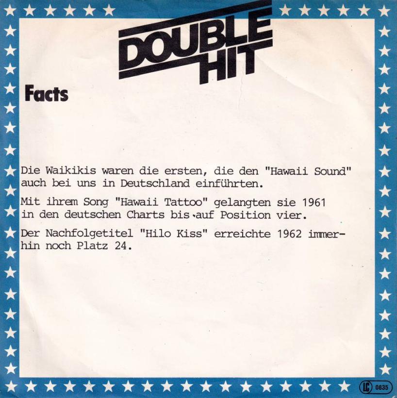 The Waikikis - Hawaii Tattoo  Hilo Kiss (7" back cover)