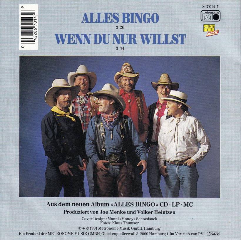 Truck Stop - Alles Bingo (7" Metronome Vinyl-Single back cover)