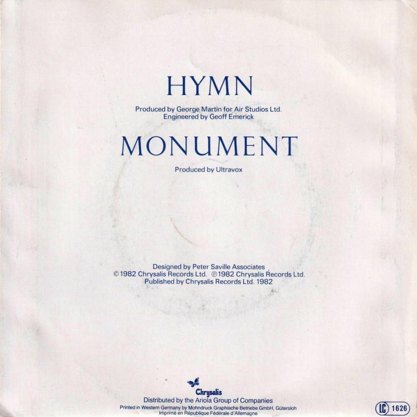 Ultravox - Hymn (7" Chrysalis Single Germany back cover)