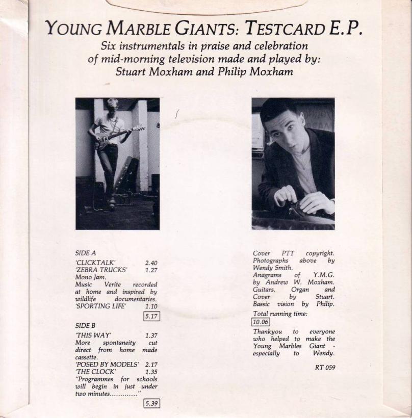 Young Marble Giants - Testcard EP: 6 Tracks (7" Rueckseite UK)
