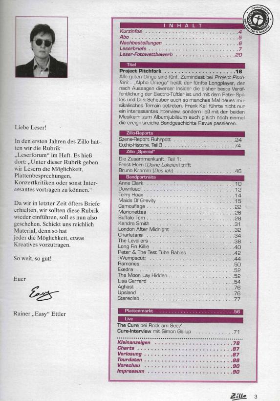 Zillo Musikmagazin 09/1995 Inhalt